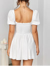 White Puff Sleeve Square Neck Backless Mini Dress