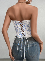 Floral Strapless Lace Up Corset Top