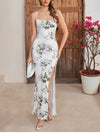 Floral Backless Tie UP Side Slits Dress