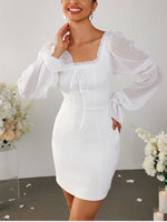 Lantern Sleeve Lace Double Layer Tie Up Dress