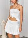 Ruffled Hem Skirt + Halter Backless Ruched Top Set