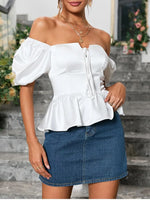 Puff Sleeve Silk Boned Ruffles Elastic Top