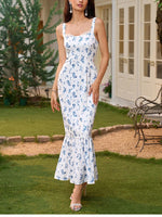 Floral Backless Adjustable Straps Double Layers Dress