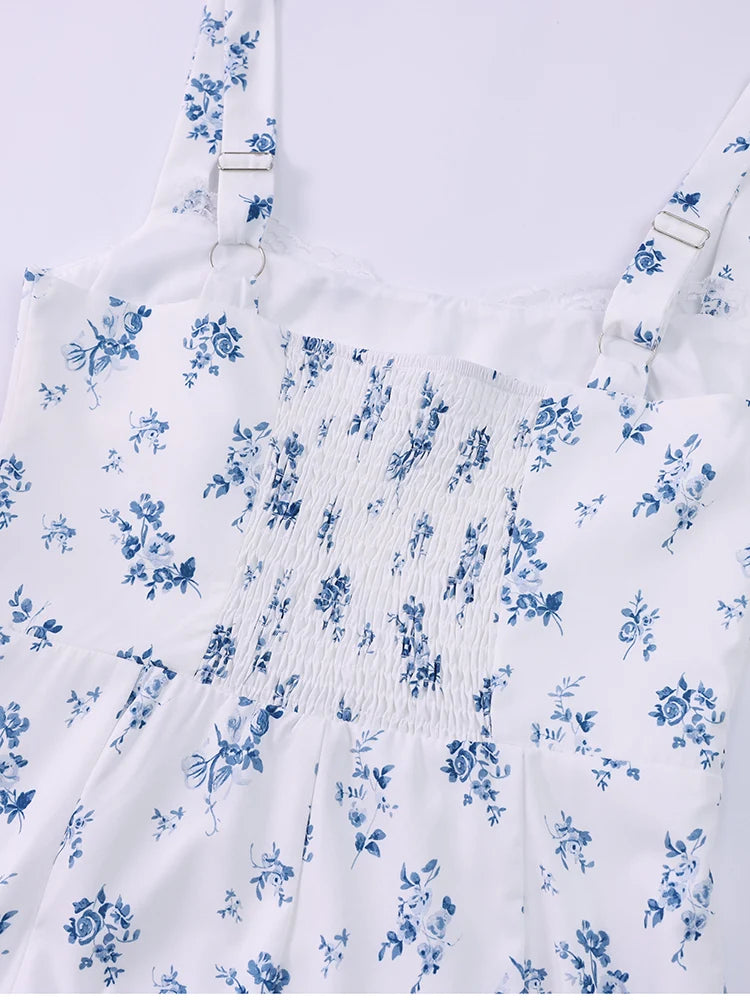 Floral Backless Adjustable Straps Double Layers Dress