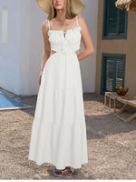 Adjustable Straps Backless Ruffled Lace-up Beach Dress