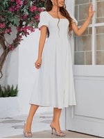 White Puff Sleeves Square Neck Long Dress