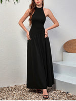 Halter Double Layers Backless Maxi Dress