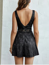 V-Neck Jacquard Lace Backless Dress