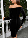 Cut-out Long Sleeve Velvet Off-Shoulder Dress