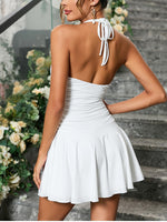 Halter V-Neck Backless Ruched Party Dress