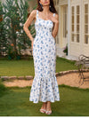 Floral Backless Adjustable Straps Double Layers Dress