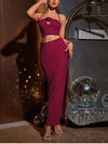 Sequin Halter Cut-out Applique Top + Side Slit Skirt Set