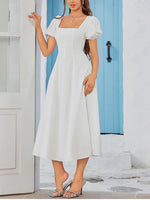 White Puff Sleeves Square Neck Long Dress