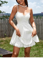 Spaghetti Straps Lace Trim Bra Double Layers Dress