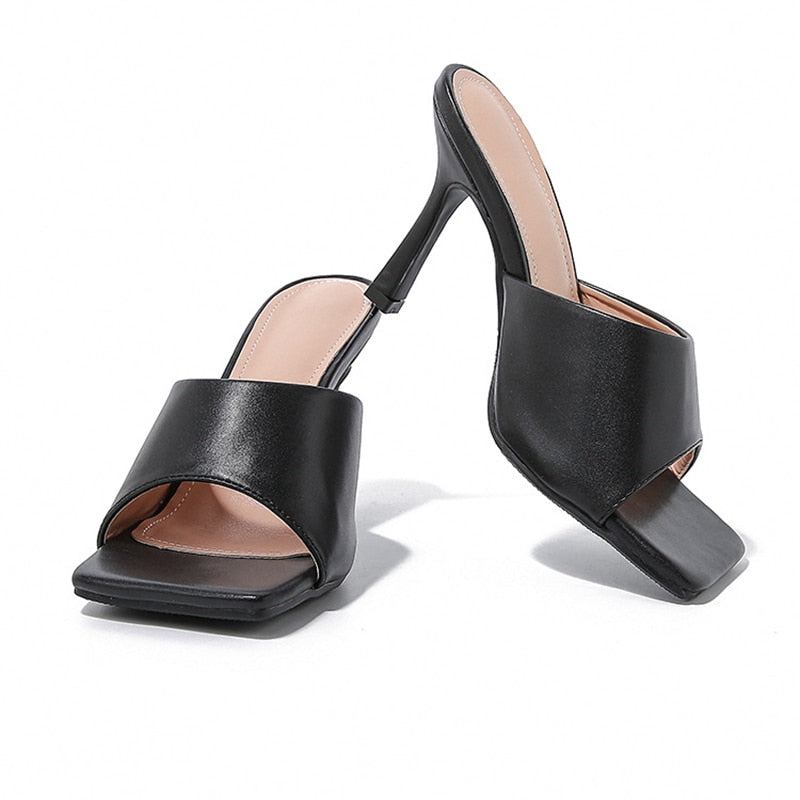 PU Open Square Head High Heel