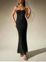 Sparkle Sequin Mesh Built-in Cups Double Layer Long Dress