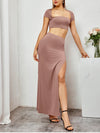 Cut Out Crop Top & Side Split Long Skirt Set