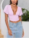 Butterfly Sleeve V-neck Corset Crop Top