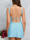 Solid Beautiful Back Hollow-Out Blue Dress