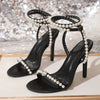 Pearls Ankle Strap Thin High Heels Sandals