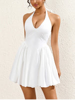 Halter V-neck Backless Ruched Dress