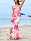 Print V-Neck Cut Out Backless Maxi Dress