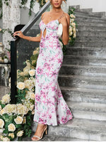 Mesh Floral Backless Hollow-out Maxi Dress