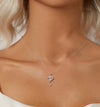 925 Silver Butterfly Heart Key Drop Pink CZ Necklace