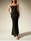 Sparkle Sequin Mesh Built-in Cups Double Layer Long Dress