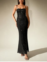 Sparkle Sequin Mesh Built-in Cups Double Layer Long Dress