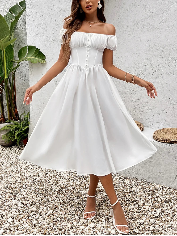 Square Neck Corset Flowy Dress