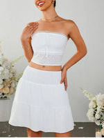 Strapless Bow Tie Lace Crop + Ruched Skirt Set