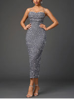 Sparkling Sequin Back Slit Dress