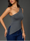 One Shoulder Side Slit Double Layers Top