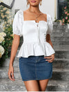 Puff Sleeve Silk Boned Ruffles Elastic Top