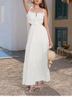 Adjustable Straps Backless Ruffled Lace-up Beach Dress