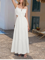 Adjustable Straps Backless Ruffled Lace-up Beach Dress