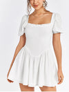 White Puff Sleeve Square Neck Backless Mini Dress