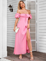 Off Shoulder Tie-Up Side Split Ruched Dress