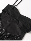 Sparkle Sequin Mesh Built-in Cups Double Layer Long Dress