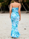 Blue Sea Strapless Ruched Mesh Double Layer Dress