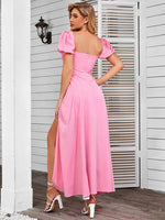 Off Shoulder Tie-Up Side Split Ruched Dress