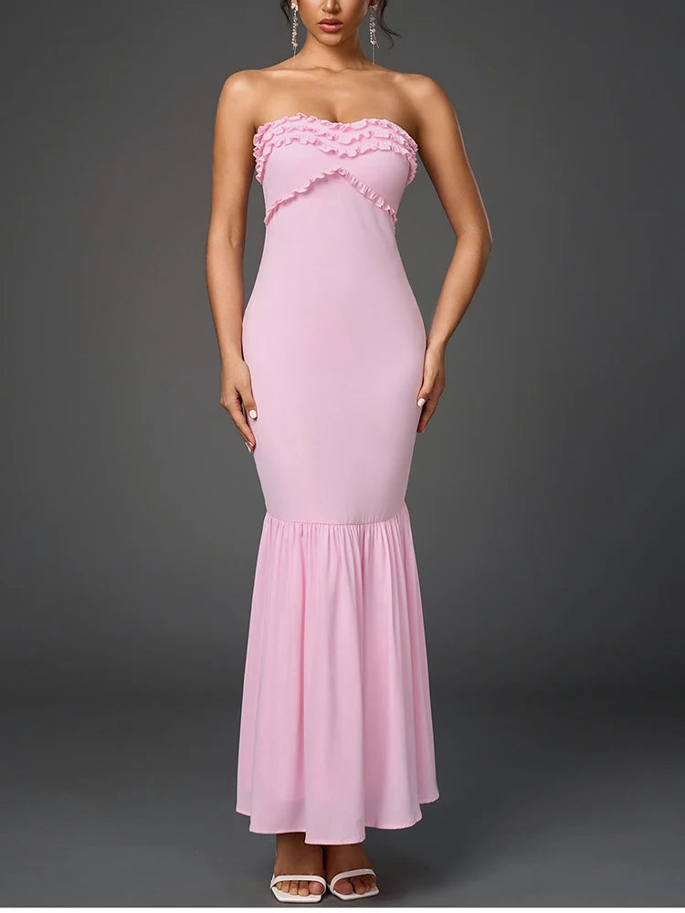 Strapless Ruffle Bodycon Maxi Dress