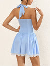 Halter Tie up backless Lace Ruched Dress