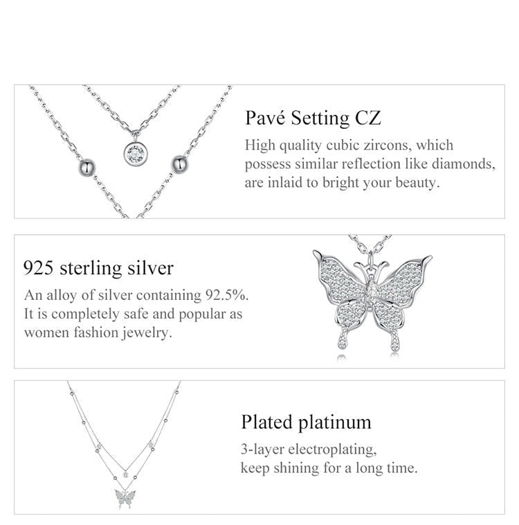 Sterling Silver Double Layers Butterfly Necklace