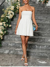 White Strapless Jacquard Ruched  Dress