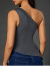 One Shoulder Side Slit Double Layers Top