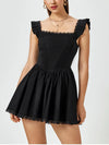 Square Neck Lace Corset Ruched Dress