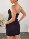 Strapless Sequin Mesh Double Layer Ruched Dress