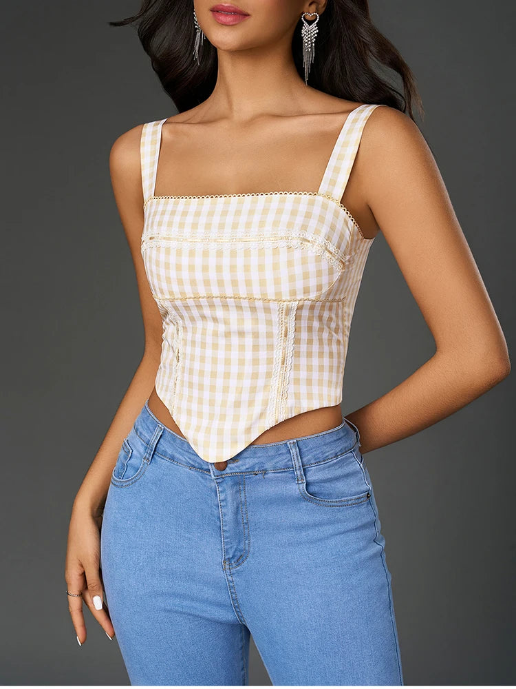 Adjustable Strap Plaid Corset Top